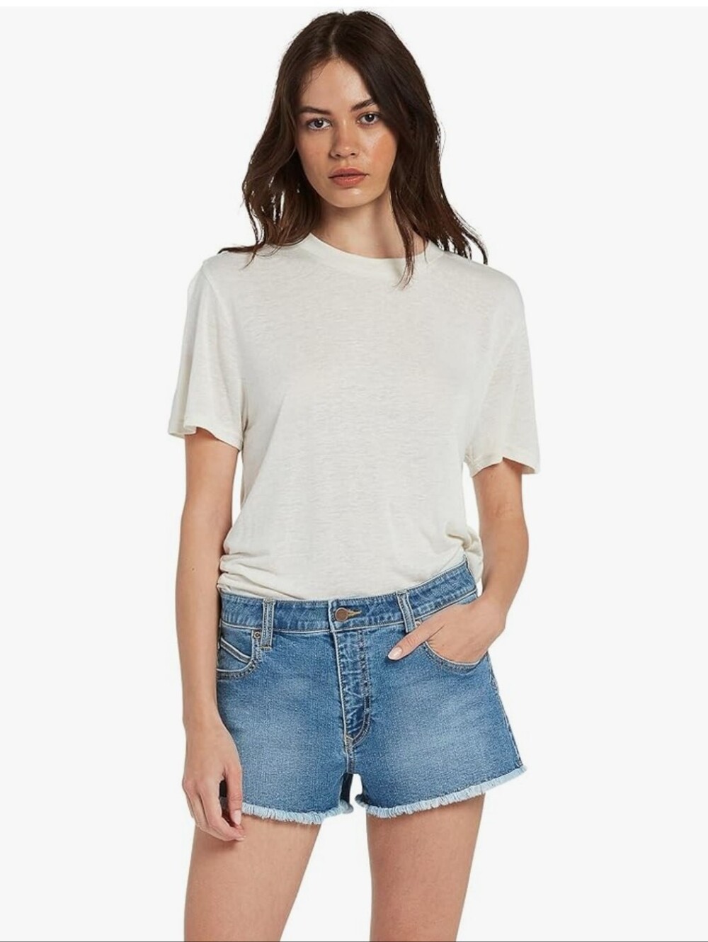 Volcom Stoney Stretch Denim Shorts With Frayed Hem - Jasper Blue